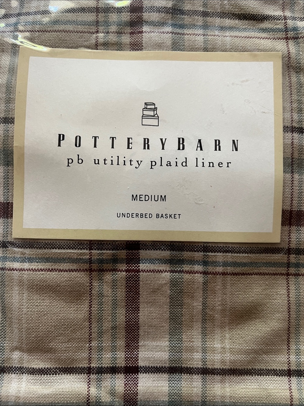 Pottery Barn tan Plaid Utility Liner with Brown and Green Stripes 43183217 NWT